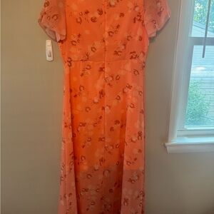 Amazon Orange and Pink Maxi Sundress with Flutter Sleeves. #A0007